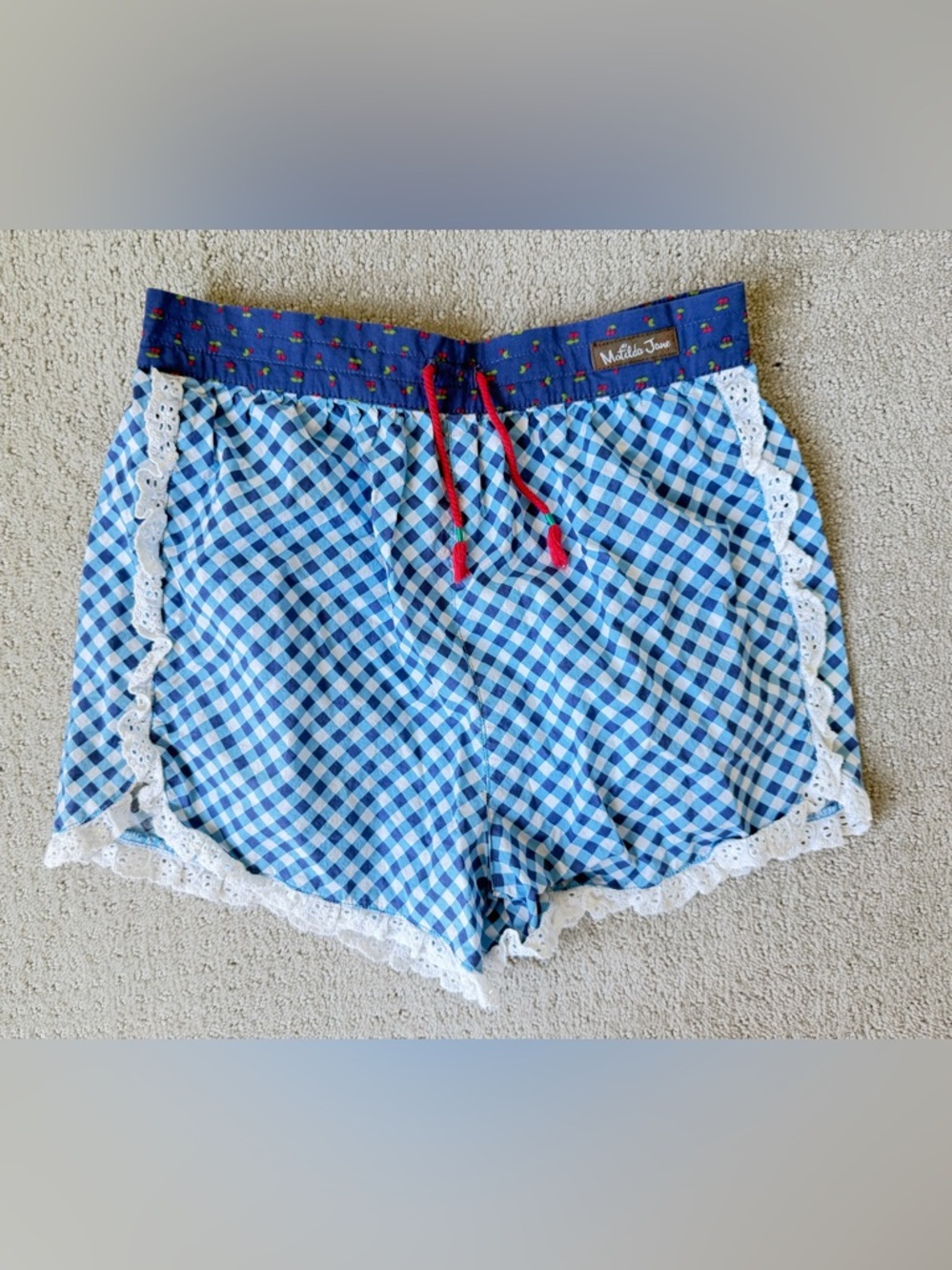 Matilda Jane Blue Gingham Lace-Trim High Waist Shorts
